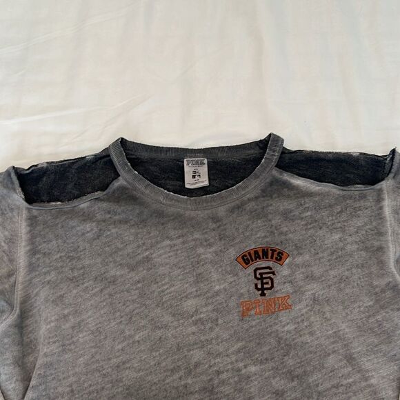 Victorias Secret SF giants szM distressed cropped cold shoulder sweatshirt EUC - Picture 10 of 11